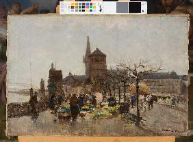 Markt am Rhein (Auf dem Burgplatz mit Blick auf den Schlossturm und St Nach 1909