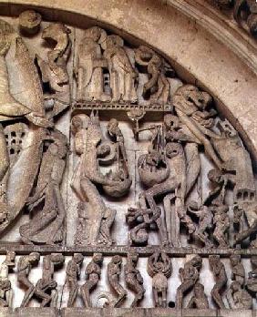 West Portal, detail of the Last Judgement, right hand side depicting the Weighing of Souls c.1130-5