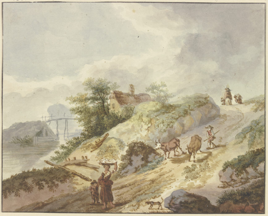 Ein Bauer treibt seine Kühe den Berg herab von Gottlieb Welté