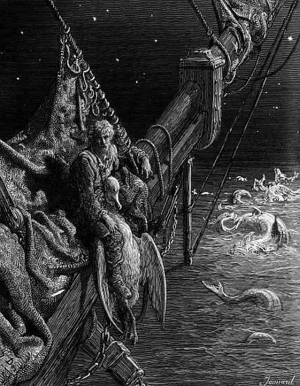 The Mariner gazes on the serpents in the ocean, scene from ''The Rime of the Ancient Mariner'' S.T.  von Gustave Doré