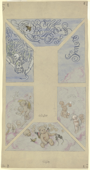 August. Entwurf zur Decke im Café Bauer, bestehend aus sechs Teilen von Hans Thoma