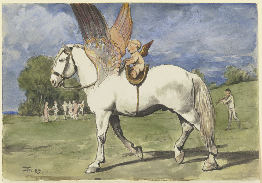 Putte auf Pegasus von Hans Thoma