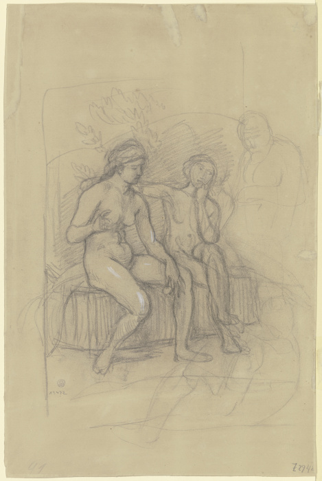 Zwei nebeneinander sitzende weibliche Akte von Hans von Marées