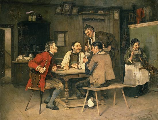 Kartenspiel im Dorfwirtshaus. von Heinrich Weber