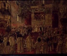 Study for the Coronation of Tsar Nicholas II (1868-1918) and Tsarina Alexandra (1872-1918) at the Ch 14th may 1