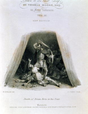 Death of Brian Boru in his Tent, engraved by Edward Finden (1791-1857), title page of 'The History o von Henry Corbould