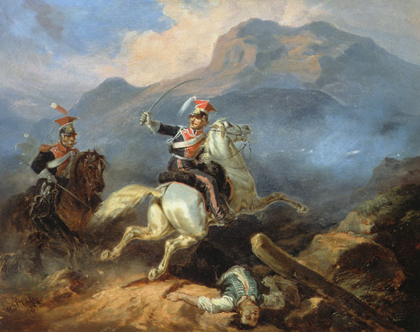 Kozietulski at the Battle of Somosierra in 1808, 1855 (oil on canvas) von Henryk Pillati