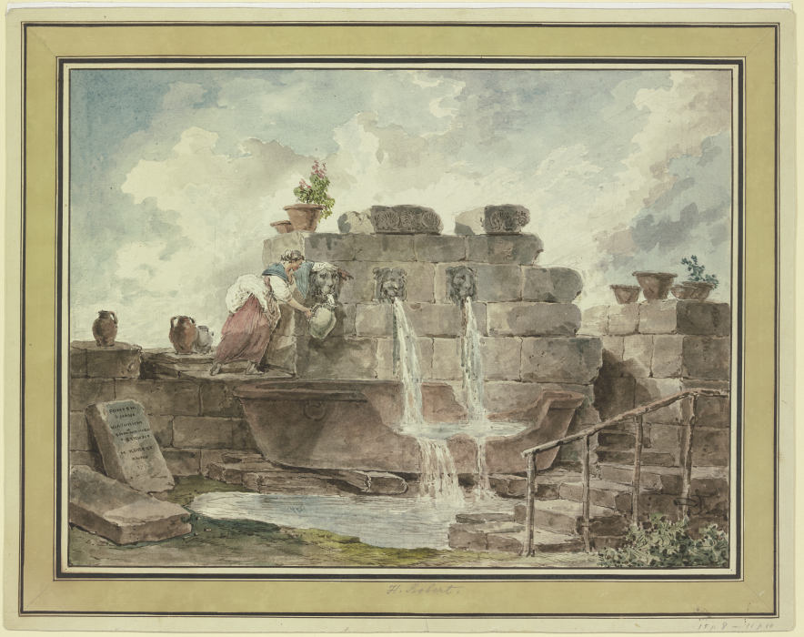 Römischer Brunnen mit einer Frau, die Wasser holt von Hubert Robert