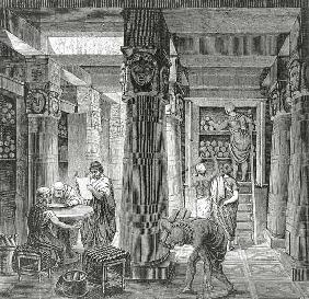 Imaginary recreation of the Ptolemy Library in Alexandria, Egypt, from 'Histoire Generale des Peuple 1880