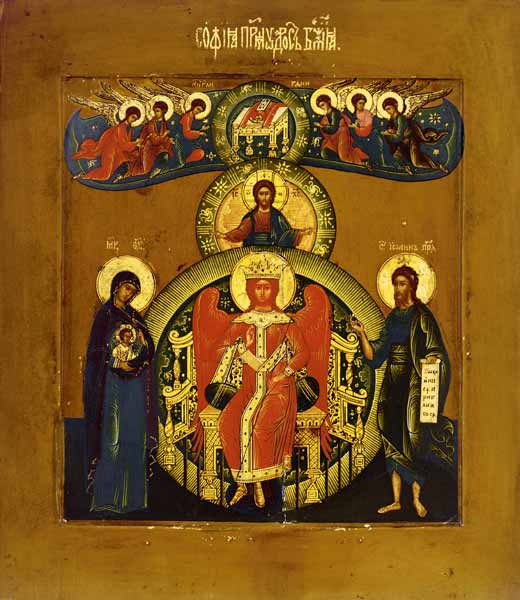 Die heilige Sophia, die göttliche Weisheit auf einem Thron mit ausgestreckten Flügeln, segnend und e von Ikone (russisch)