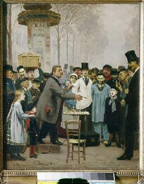Quacksalber auf einer Strasse in Paris. 1879