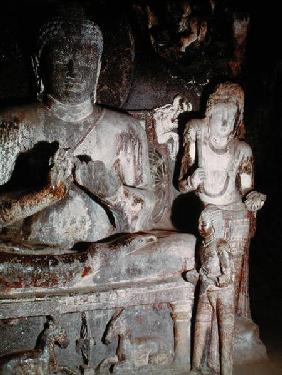 Seated Buddha making the first teaching gesture from the Caitya Hall of Cave 10