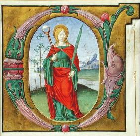 Historiated initial 'G' depicting St. Agatha (vellum) 1818