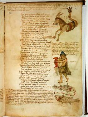 Ms Ital 483 P.4.7 f.158r Capricorn, Aquarius and Pisces, from the 'Dittamondo' by Fazio degli Uberti 19th