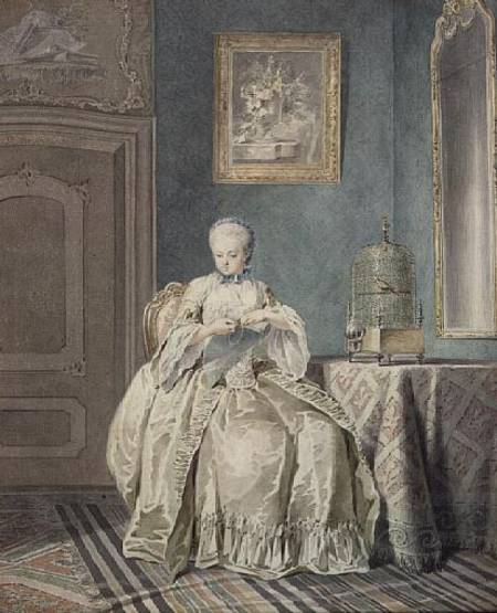 Young Girl Embroidering von Jacobus Buys