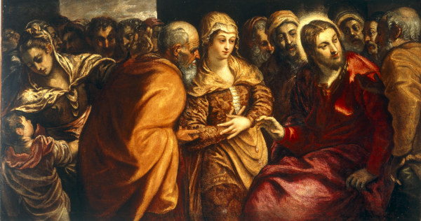 J.Tintoretto / Christ and Adulteress von Jacopo Robusti Tintoretto
