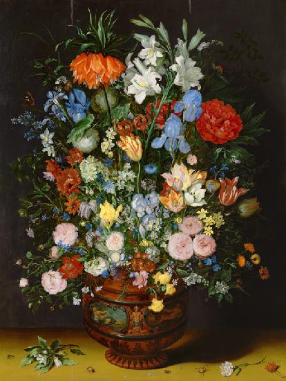 Blumenstrauß in skulptierter Tonvase 1620