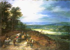 Weite Landschaft mit Reisenden 1610