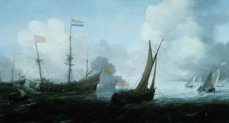 Man-o'-War Firing a Salute von Jan Porcellis