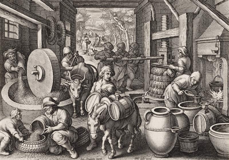 The Production of Olive Oil, plate 13 from 'Nova Reperta' von Jan van der Straet