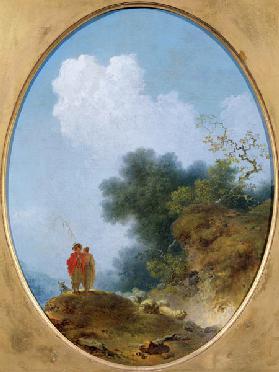 A Shepherd Playing the Flute Whilst a Peasant Girl Listens 1765