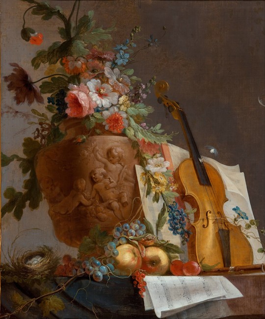 Stillleben mit Blumen und Geige von Jean Jacques Bachelier