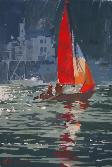 Red sail boat Salcombe 2008