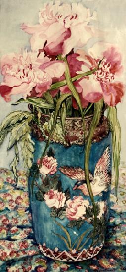 Peonies in a Cloisonne Vase