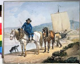 Ein Pferdefuhrwerk am Fluß 1817
