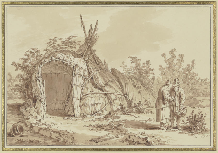 Altes Paar vor Strohhütte von Johann Georg Wille