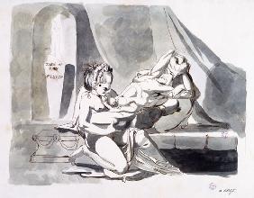 Erotic scene of a man with two women c.1770-78