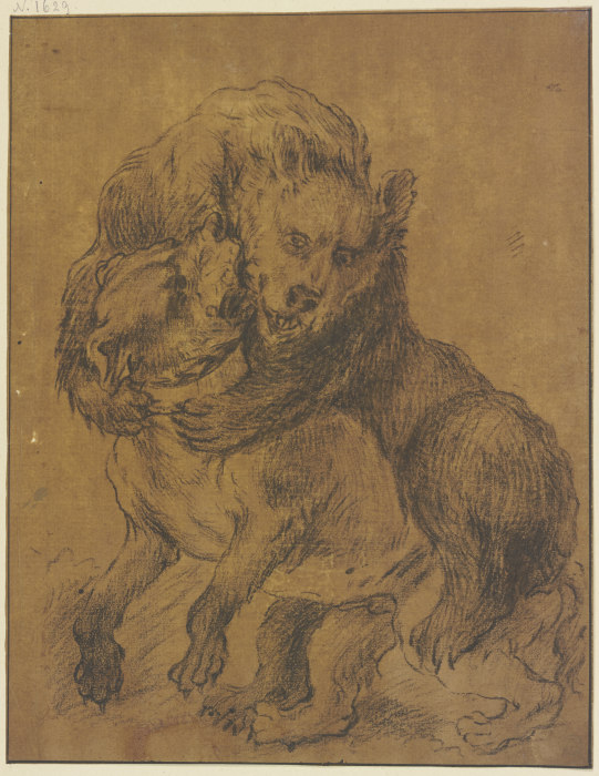 Ein Bär erwürgt einen Hund von Johann Melchior Roos