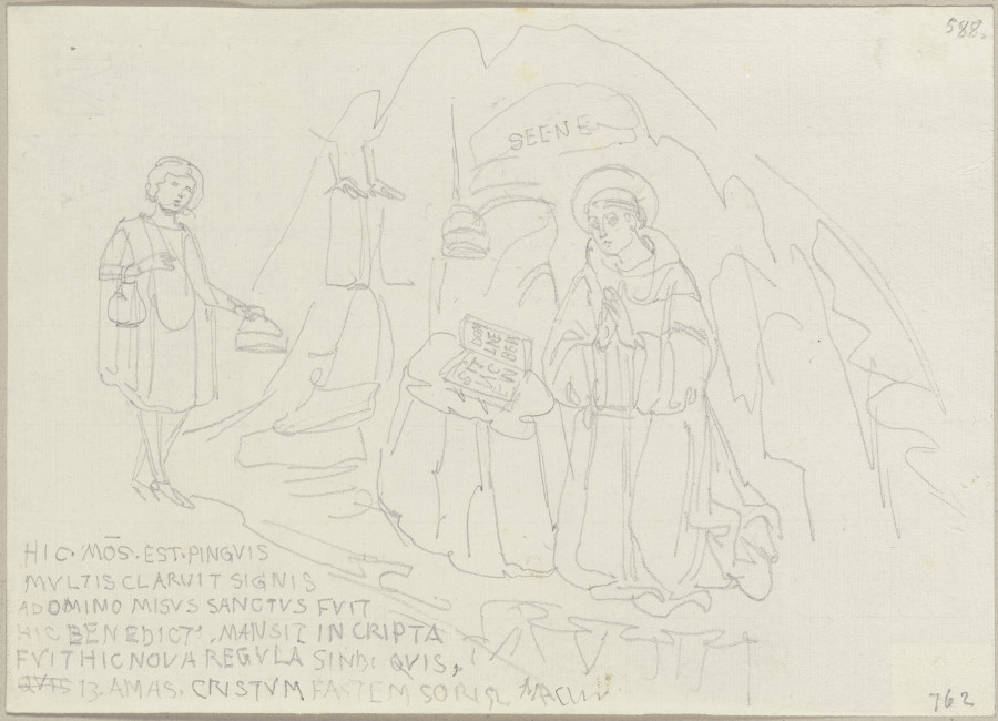 Benedikt von Nursia vom Teufel mit Speisen versehen, in einer kleinen Kapelle auf dem Weg nach Santa von Johann Anton Ramboux
