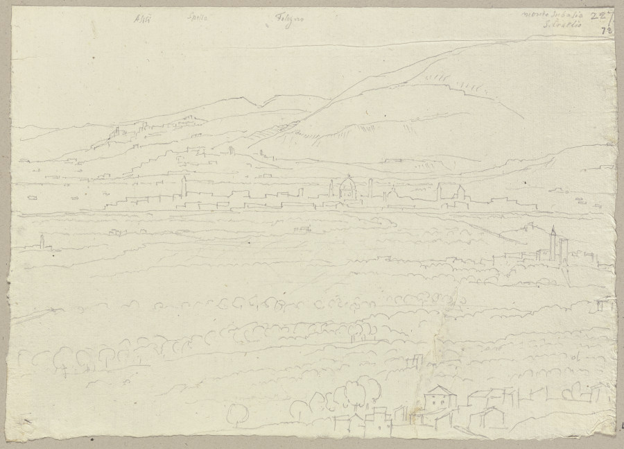 Der Blick von Monte Subasio auf die Städte SantEraclio, Foligno, Spello und Assisi von Johann Anton Ramboux