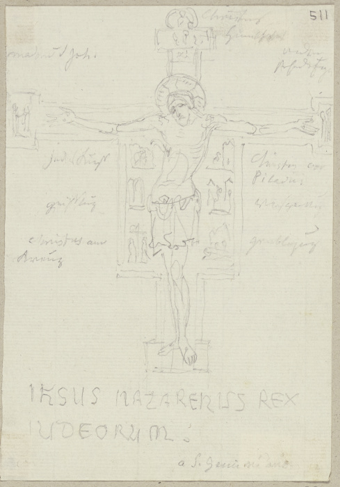 Kruzifix in Holz mit der Passion, welches auf dem Söller eines Nonnenklosters zu San Gimignano hängt von Johann Anton Ramboux