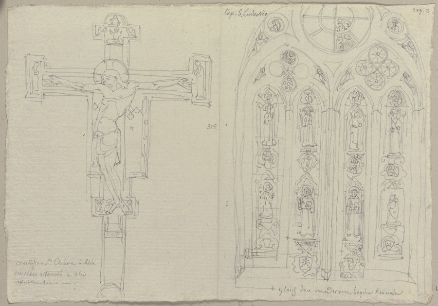Nach einem Kruzifix in Santa Chiara sowie nach den Fenstern der Kapelle des heiligen Ludwigs in San  von Johann Anton Ramboux