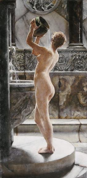 ''The Bath'': Green Pot, Golden Hair; Brown And Grey Marble 1890