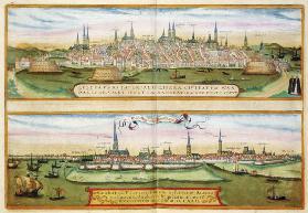 Map of Lubeck and Hamburg, from 'Civitates Orbis Terrarum' by Georg Braun (1541-1622) and Frans Hoge 17th