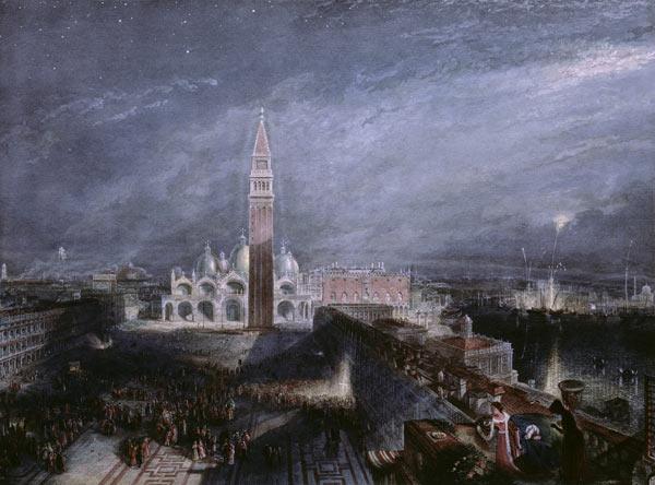 St. Mark's Place, Venice (Moonlight) engraved by George Hollis (1792-1842) pub. 1881 (litho) 1913
