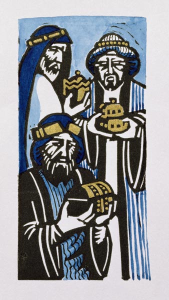 Three Kings, 1998 (linocut and w/c on paper)  von Karen  Cater