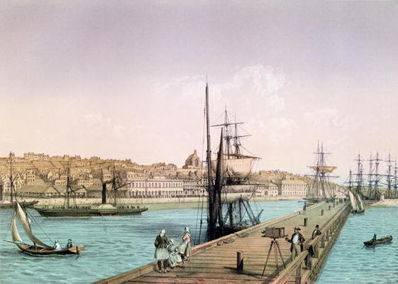 View of the Port of Boulogne, from a series entitled 'La France de Nos Jours', 1856 (colour litho) von Leon Auguste Asselineau
