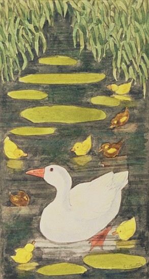 Mother Duck in the pond with her ducklings von Linda  Benton