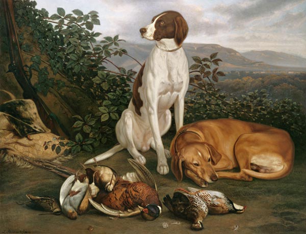 Jagdhunde mit Wild. von Ludwig Burckhardt