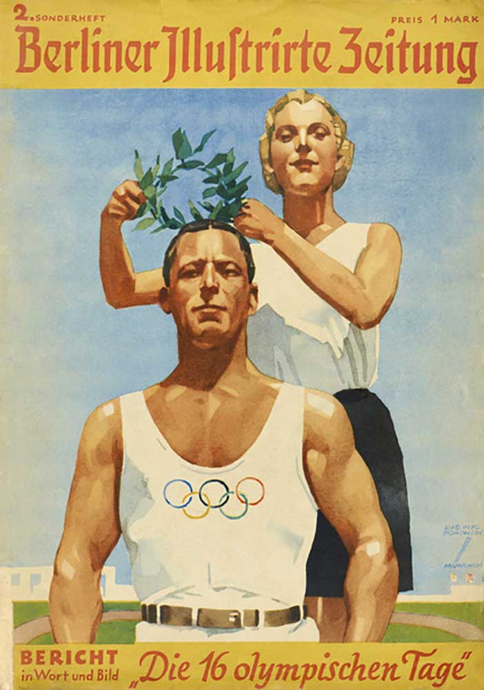 Athleten, Cover der Berliner Illustrirte Zeitung für die Olympischen Spiele von 1936 von Ludwig Hohlwein