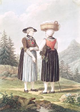 Trachtenstudie: Bäuerinnen aus der Umgebung von Vohburg um 1805