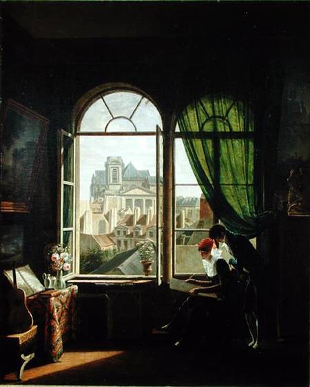 View of Saint-Eustache Church from a House on Rue Platriere or, The Artist's Interior von Martin Drolling