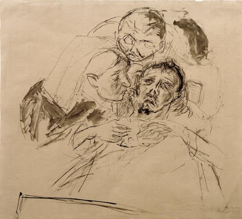 Krankenschwester und männliche Figur, über einen Kranken gebeugt von Max Beckmann