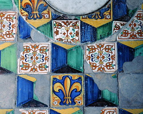 Detail of floor tiles from the cellar of the Villa Medicea de Careggi (ceramic) von Michelozzo  di Bartolommeo