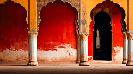 Tempel in Indien. Wunderschöne Arkaden und Säulen Architektur und Farben  2023