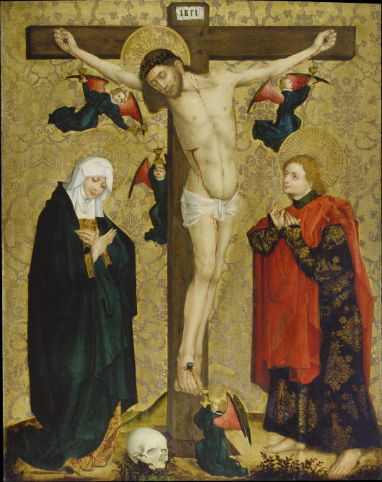 Kreuzigung Christi mit Maria und dem Evangelisten Johannes von Mittelrheinischer Meister um 1450/60